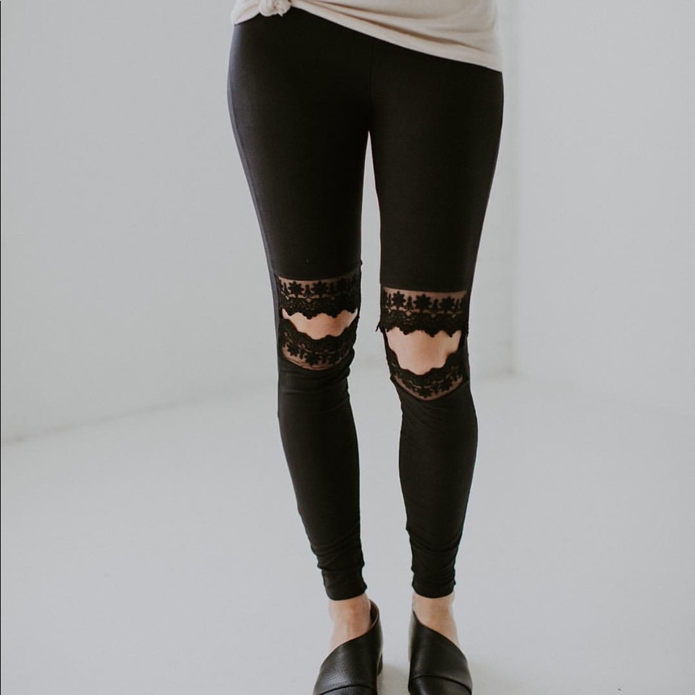 Soft Brushed Lace Cut Out Leggings